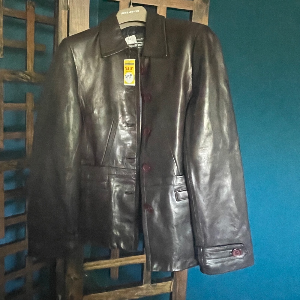 Boutique of Leathers black leather jacket/coat, NWT, US 10, minor repair needed.